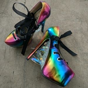 Handmade crystal lase up high heels size 7.5